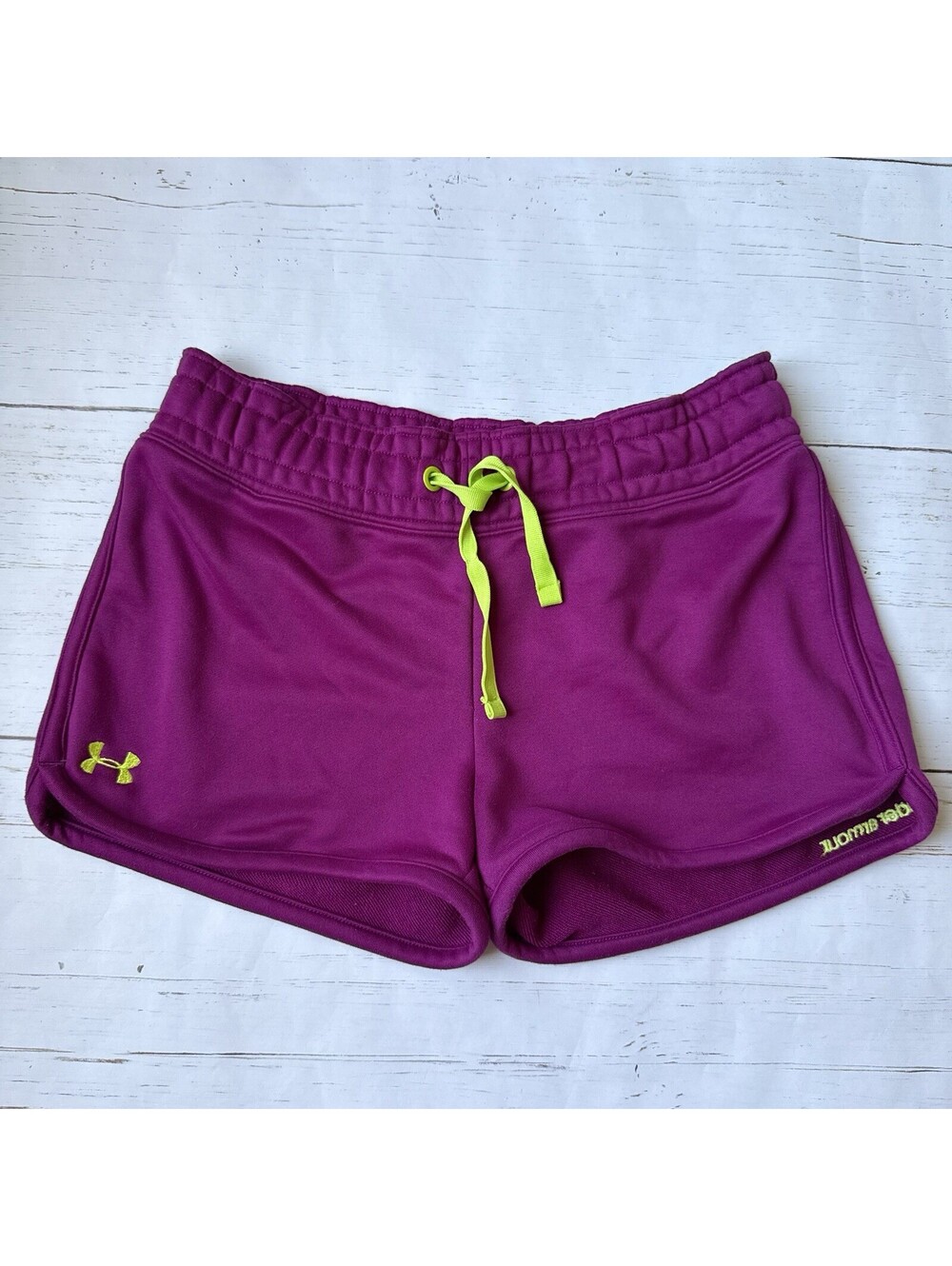Under Armour Womens Running Short Sz Small Fuschia Purple Lime Drawstring Fleece